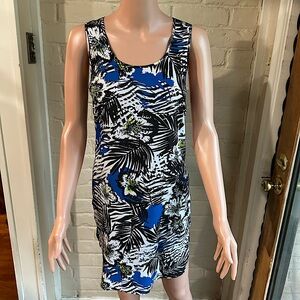 Michael Kors size 4 black white and blue tropical floral summer dress